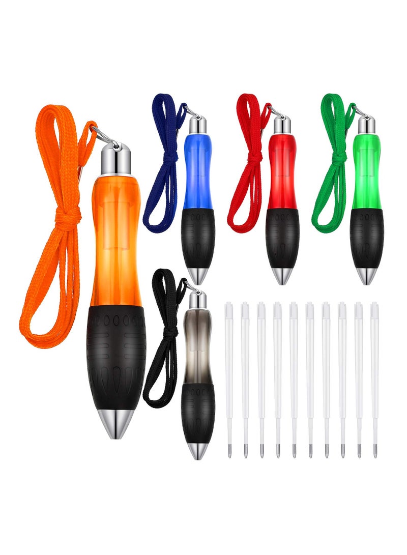 SOLARAE أقلام سميكة مثقلة كبيرة، 5 قطع من أقلام الحبر الجاف السميكة، مع 10 إعادة تعبئة زرقاء إضافية قابلة للسحب، أقلام حبر جاف ذات جسم عريض، مع حبل تعليق لمساعدات الكتابة للاهتزاز، التهاب المفاصل، باركنسون - Image 1