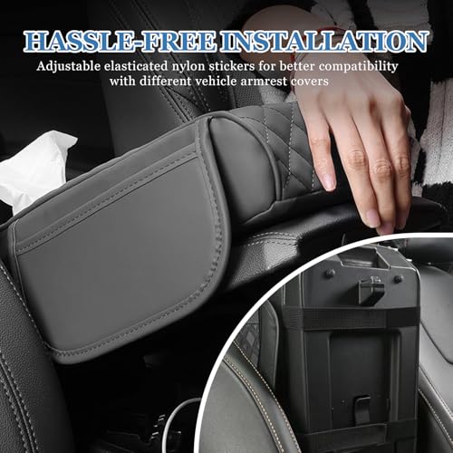 Wogomz Car Center Console Cover, 13"×7.09"×2.95" Leather Car Armrest Cover with Pockets & Tissue Box, Comfortable Auto Armrest Cushion, Universal Arm Rest Protector for Car SUV Truck (Gray) - Image 5