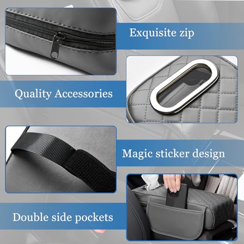 Wogomz Car Center Console Cover, 13"×7.09"×2.95" Leather Car Armrest Cover with Pockets & Tissue Box, Comfortable Auto Armrest Cushion, Universal Arm Rest Protector for Car SUV Truck (Gray) - Image 3