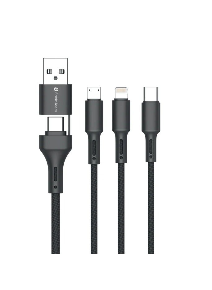 SONIC JEEM Sonic Game Fast Charging 120W USB-TYPE-C-MICRO-LIGHTNING 6 in 1 Super Powerful Charging Cable Supports Fast Charging Smart Switching Mechanism Between Ports Contains Smart Chip, Length 1.2m, Black - Image 1