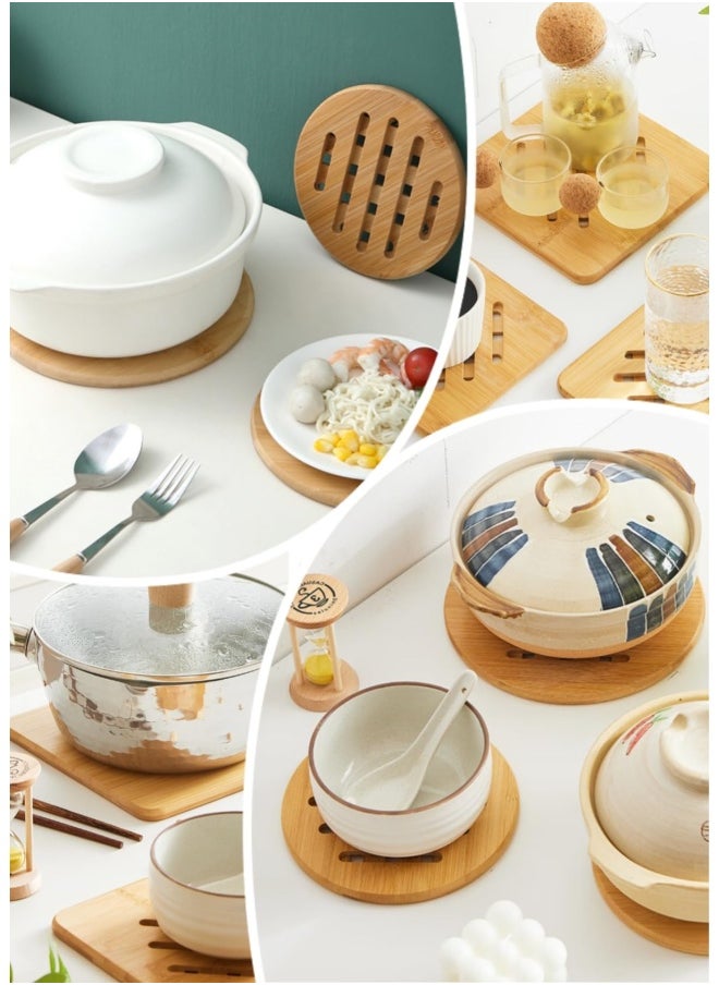Generic - Alfto alfto  Hot Pads Trivet Table Solid Bamboo Wood Trivets for Hot Dishes and Pot with Non-Slip Pads Heat Resistant Pads Teapot Trivet 4pcs Multi Size 2 Square 2 Round - Image 1