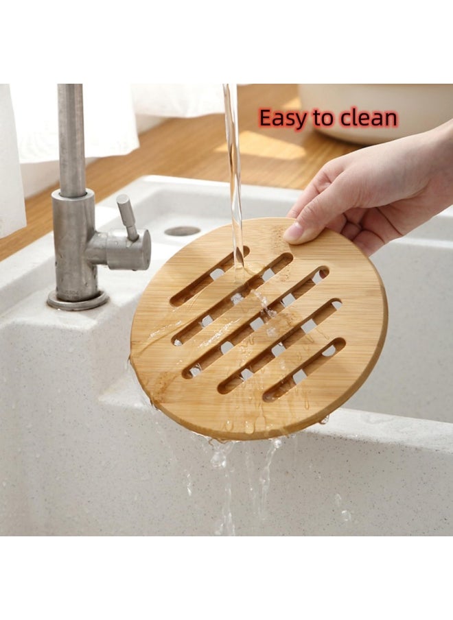 Generic - Alfto alfto  Hot Pads Trivet Table Solid Bamboo Wood Trivets for Hot Dishes and Pot with Non-Slip Pads Heat Resistant Pads Teapot Trivet 4pcs Multi Size 2 Square 2 Round - Image 1