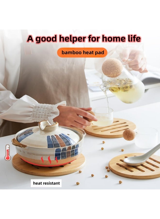 Generic - Alfto alfto  Hot Pads Trivet Table Solid Bamboo Wood Trivets for Hot Dishes and Pot with Non-Slip Pads Heat Resistant Pads Teapot Trivet 4pcs Multi Size 2 Square 2 Round - Image 1