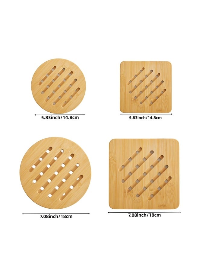 Generic - Alfto alfto  Hot Pads Trivet Table Solid Bamboo Wood Trivets for Hot Dishes and Pot with Non-Slip Pads Heat Resistant Pads Teapot Trivet 4pcs Multi Size 2 Square 2 Round - Image 1