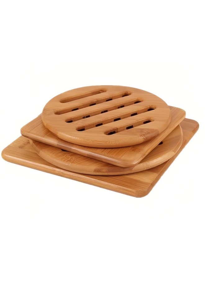 Generic - Alfto alfto  Hot Pads Trivet Table Solid Bamboo Wood Trivets for Hot Dishes and Pot with Non-Slip Pads Heat Resistant Pads Teapot Trivet 4pcs Multi Size 2 Square 2 Round - Image 1