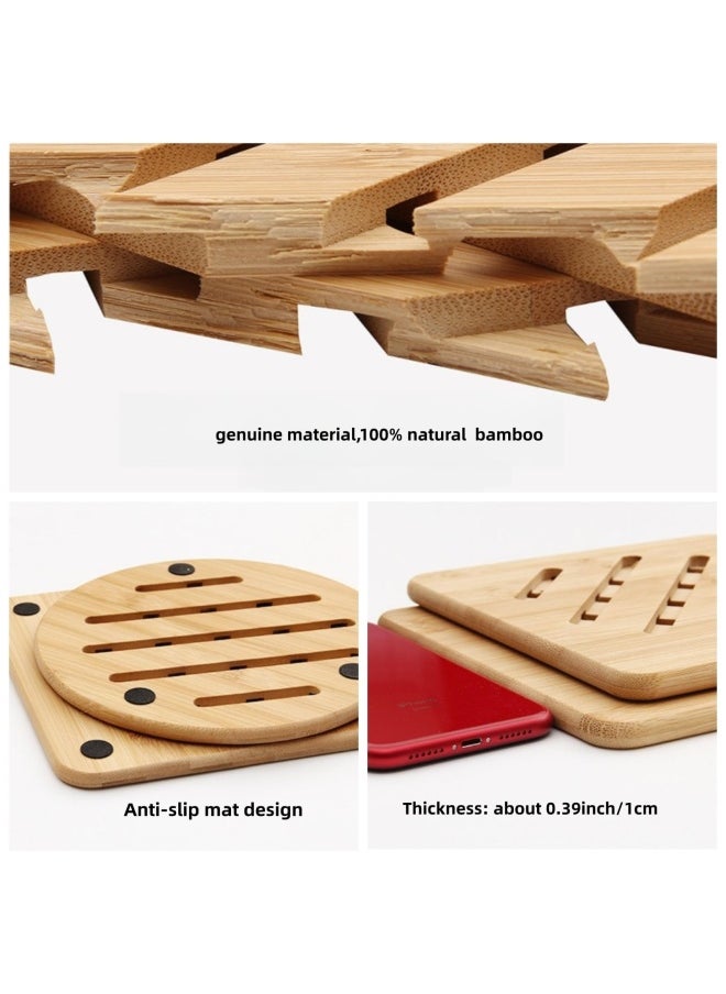 Generic - Alfto alfto  Hot Pads Trivet Table Solid Bamboo Wood Trivets for Hot Dishes and Pot with Non-Slip Pads Heat Resistant Pads Teapot Trivet 4pcs Multi Size 2 Square 2 Round - Image 1