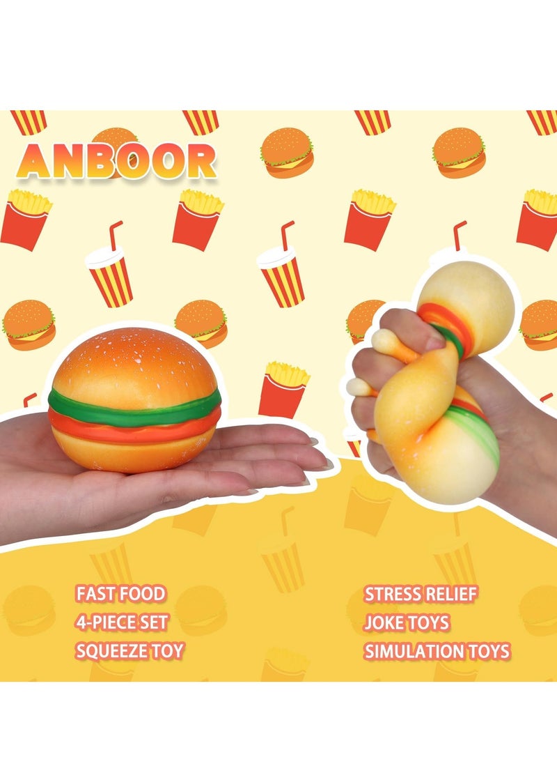 Excefore Food Squishies Toy, 4 Pack Simulation Sandwiches, Fries, Burgers, Cola Sensory Stress Relief Squeeze Toy for Kids and Adults, Birthday Collection  - Image 3