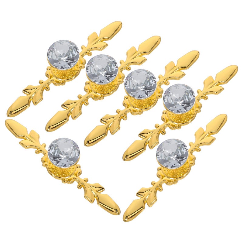 6Pcs Gold Crystal Cabinet Knobs With Plate For Kitchen Cupboard Dresser Wardrobe - Image 2
