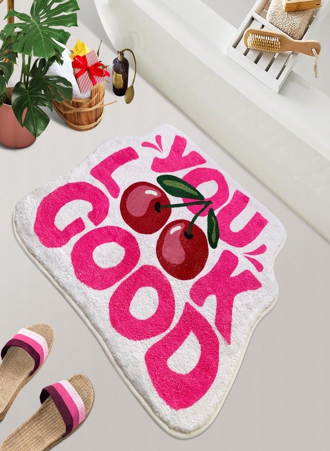 SHIYUE You Look Good Bath Mat Cute Cherry Funny Bathroom Rug, Soft Absorbent Water Non Slip, Superior Washable Microfiber Cool Shower Preppy Decor Rug (21"x25"Pink) - Image 1