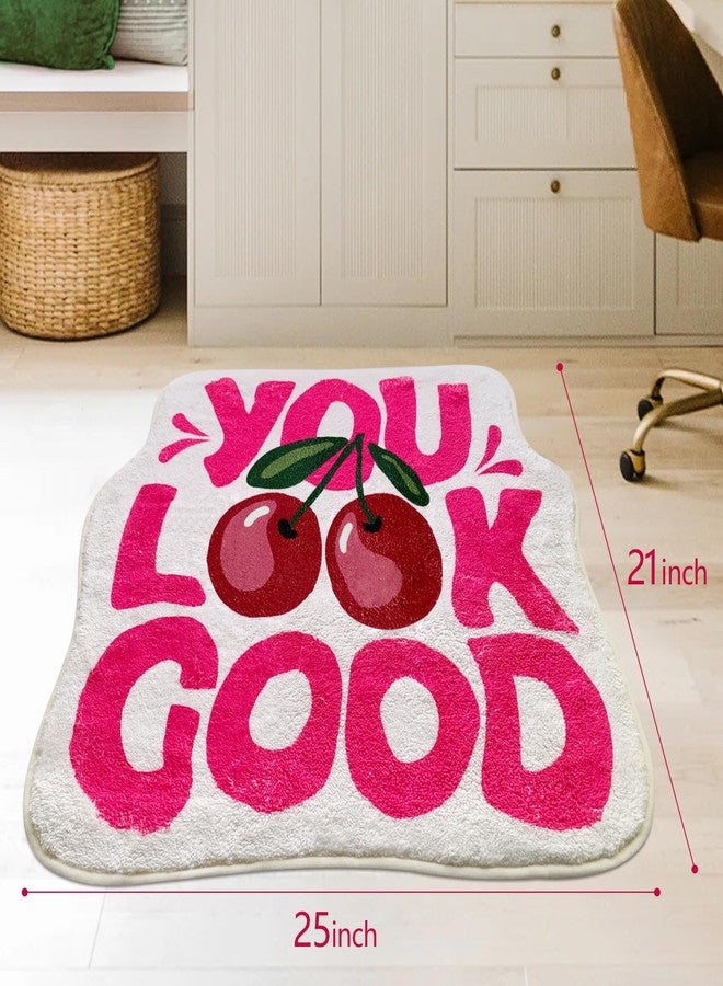 SHIYUE You Look Good Bath Mat Cute Cherry Funny Bathroom Rug, Soft Absorbent Water Non Slip, Superior Washable Microfiber Cool Shower Preppy Decor Rug (21"x25"Pink) - Image 2