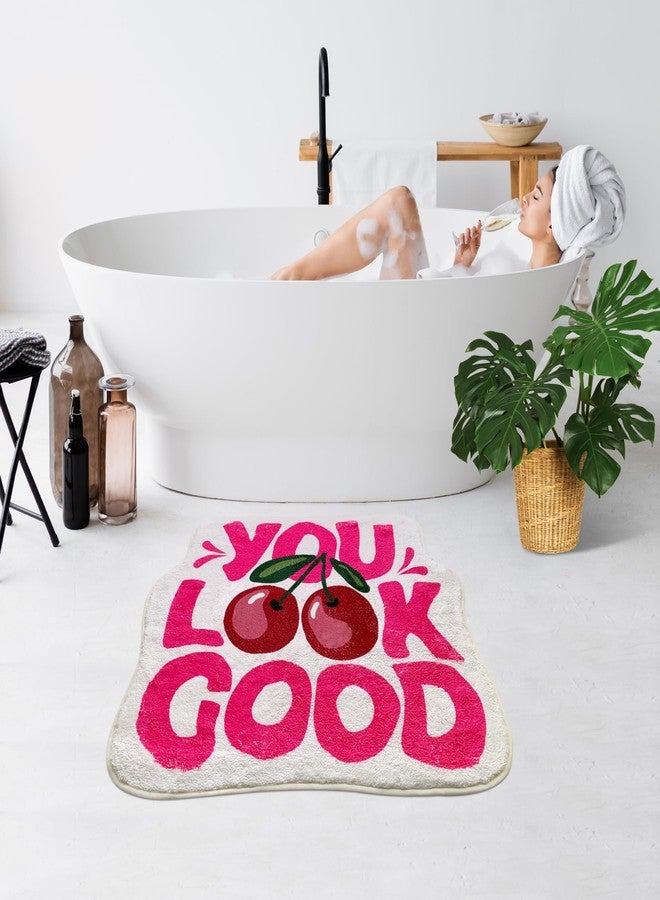 SHIYUE You Look Good Bath Mat Cute Cherry Funny Bathroom Rug, Soft Absorbent Water Non Slip, Superior Washable Microfiber Cool Shower Preppy Decor Rug (21"x25"Pink) - Image 5