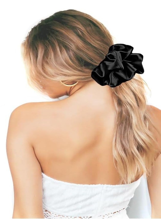 CHIROGRAPHY 6 Pcs Luxury Big Scrunchies for Women Thick Hair, Premium Satin Softer than Silk, XL 6 Inch Extra Large Scrunchy Elastic Hair Bands Accessories, 6 Pack, Black - Image 4