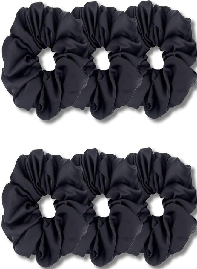 CHIROGRAPHY 6 Pcs Luxury Big Scrunchies for Women Thick Hair, Premium Satin Softer than Silk, XL 6 Inch Extra Large Scrunchy Elastic Hair Bands Accessories, 6 Pack, Black - Image 1