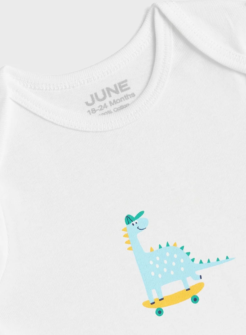 JUNE Infant 5 Pack Dino Print Bodysuit