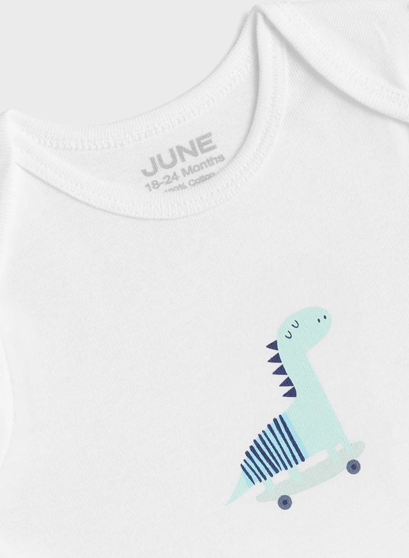 JUNE Infant 5 Pack Dino Print Bodysuit