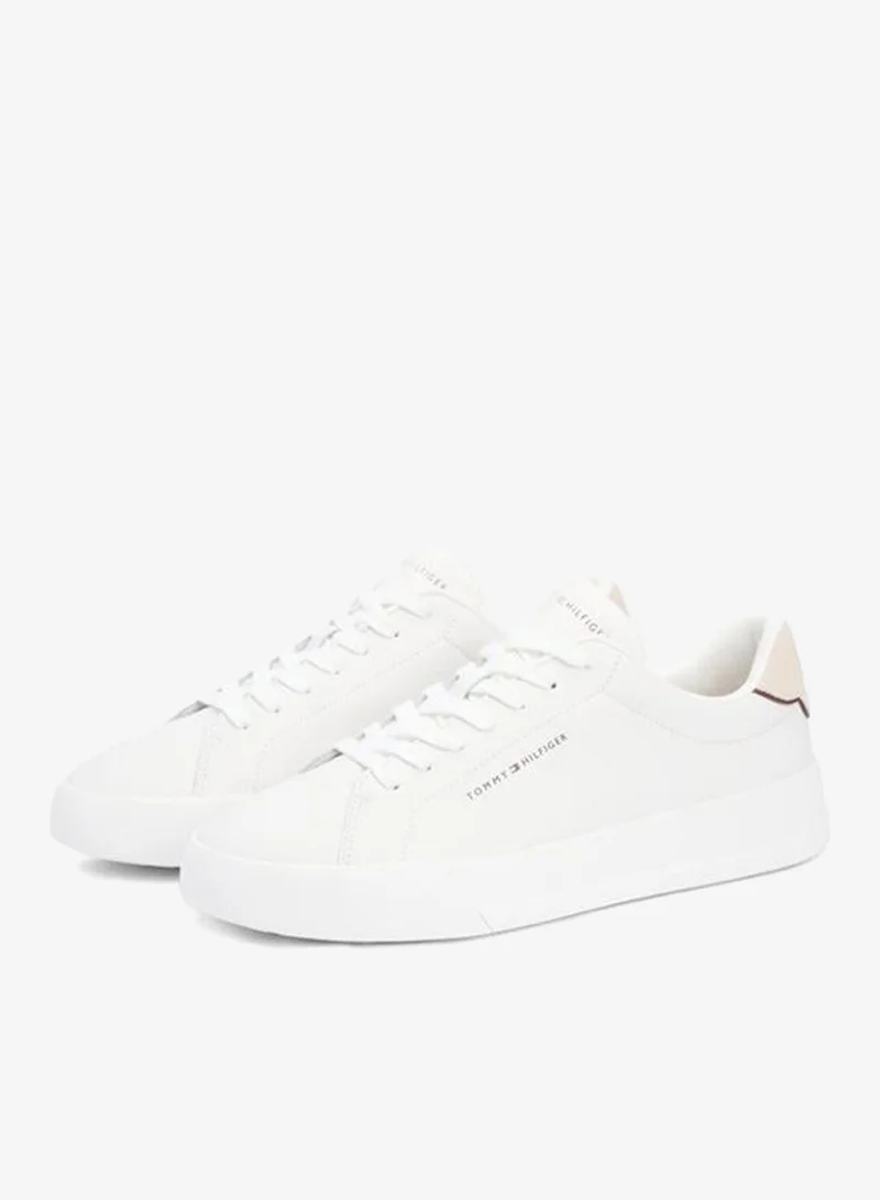 Tommy Hilfiger Ecru/Classic Beige Logo Court Sneakers With Leather for Men | Best Price UAE