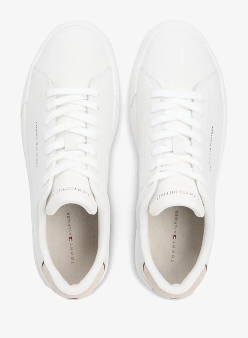 Tommy Hilfiger Ecru/Classic Beige Logo Court Sneakers With Leather for Men | Best Price UAE