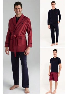 U.S. Polo Assn. 12000 Men's Burgundy Dressing Gown Pajamas Shorts 5 Piece Set  - Image 1