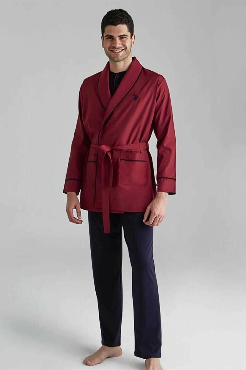 U.S. Polo Assn. 12000 Men's Burgundy Dressing Gown Pajamas Shorts 5 Piece Set  - Image 2