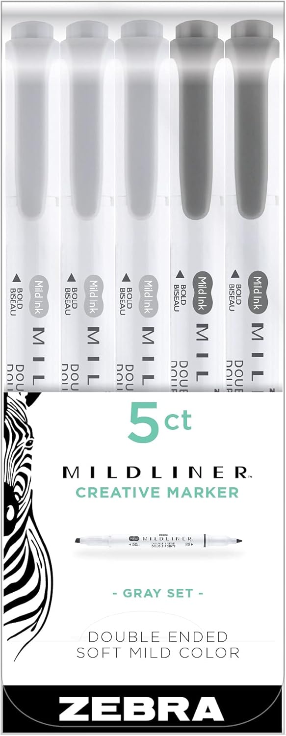 Zebra Pen Zebra Mildliner Double Ended Highlighters, Gray Set, 5 Pack - Image 2