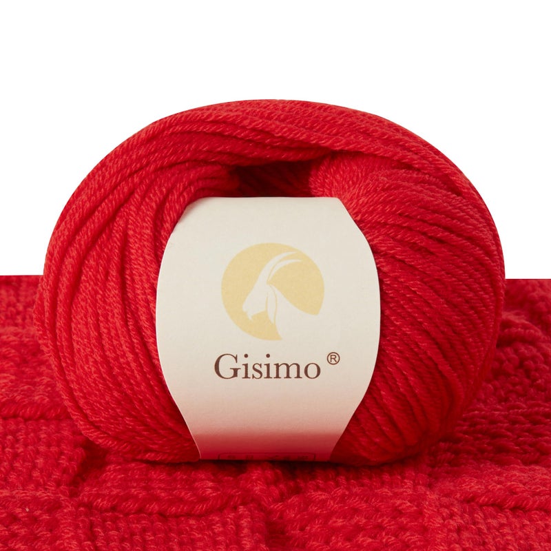 Gisimo 100 Merino Wool Yarn 6Ply Luxurious and Soft Yarn for Hand Knitting Crocheting 176 OZ50g 127 yds116 MetersBright Red 1 Ball