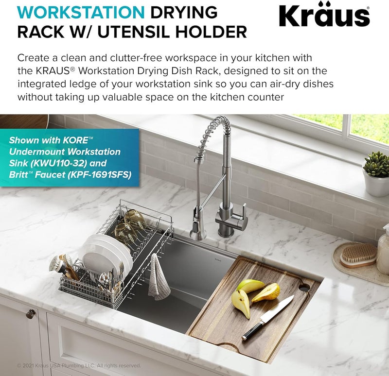 Kraus Workstation Kitchen Sink Dish Drying Rack Drainer and Utensil Holder in Stainless Steel, KDR-3 - Image 2