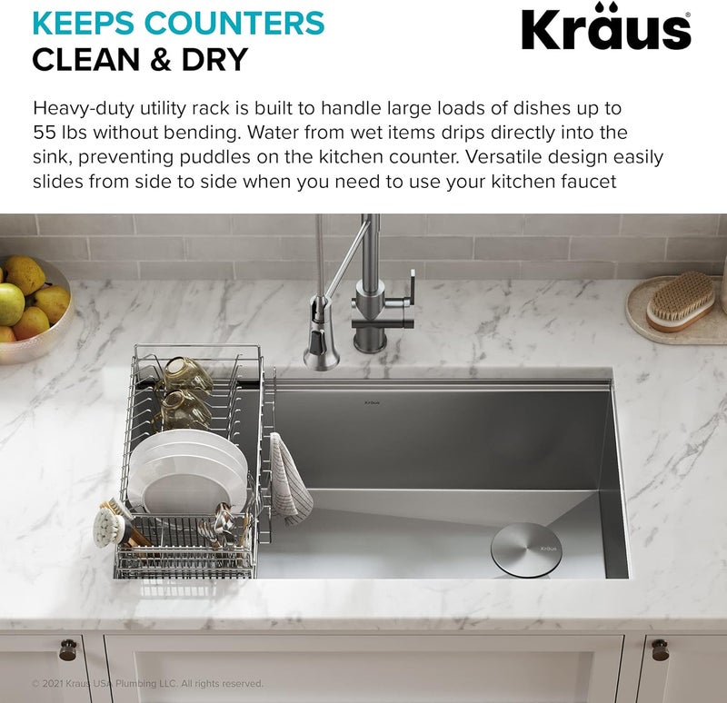 Kraus Workstation Kitchen Sink Dish Drying Rack Drainer and Utensil Holder in Stainless Steel, KDR-3 - Image 5