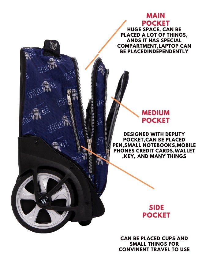Wires 3 Piece Kids School Trolley Bag laptop compartment Big Wheels With Lunch bag & Pencil Case - Image 4