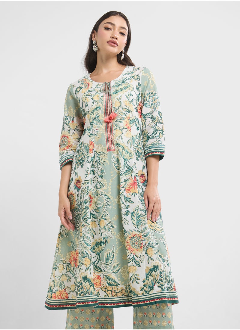 Biba Printed Kurta, Palazo & Dupatta Set  - Image 3