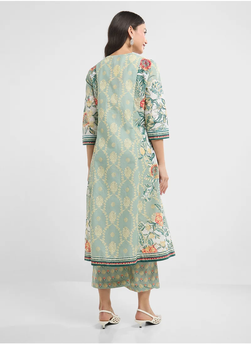 بيبا Printed Kurta, Palazo & Dupatta Set