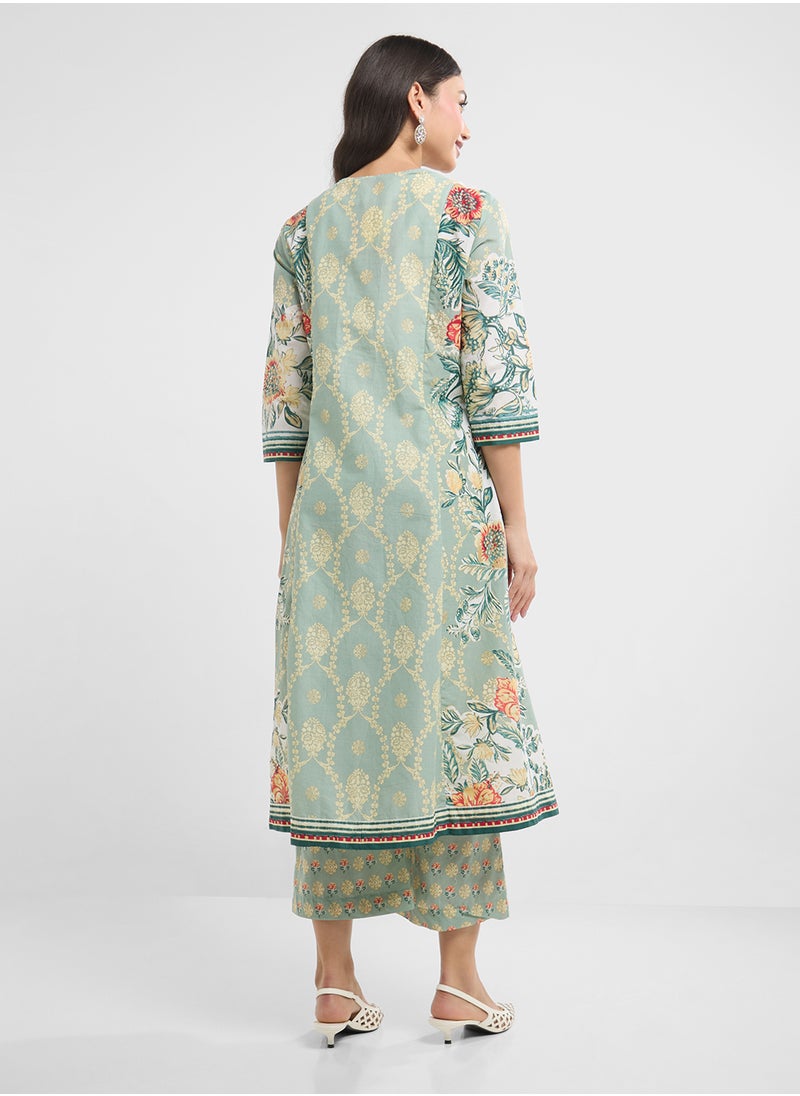 Biba Printed Kurta, Palazo & Dupatta Set  - Image 2