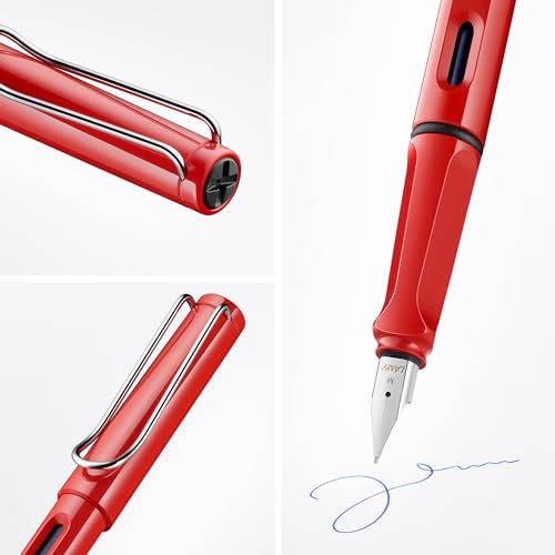 LAMY safari red - Fountain Pen with ergonomic grip & polished steel nib in size M - ideal for any Writing & Calligraphy - including LAMY T 10 blue cartridge - Right-Handed - Image 2