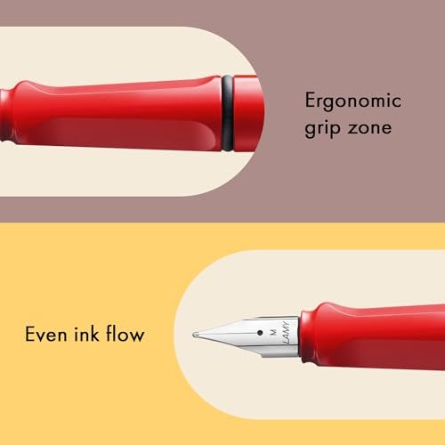 LAMY safari red - Fountain Pen with ergonomic grip & polished steel nib in size M - ideal for any Writing & Calligraphy - including LAMY T 10 blue cartridge - Right-Handed - Image 3