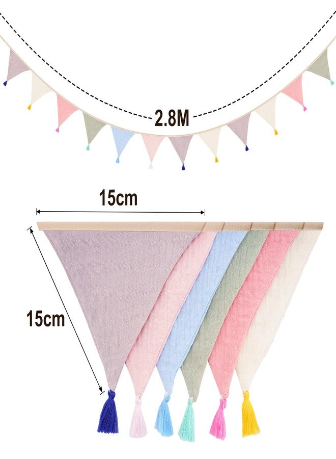 g2plus Pre-Strung Cotton Fabric Bunting Banner, 9Ft Morandi Triangle Pennant Banner Flag, Double-Sided Bunting Garland with Tassels for Birthday, Nursery, Baby Shower, Classroom Hanging Decor - Image 2
