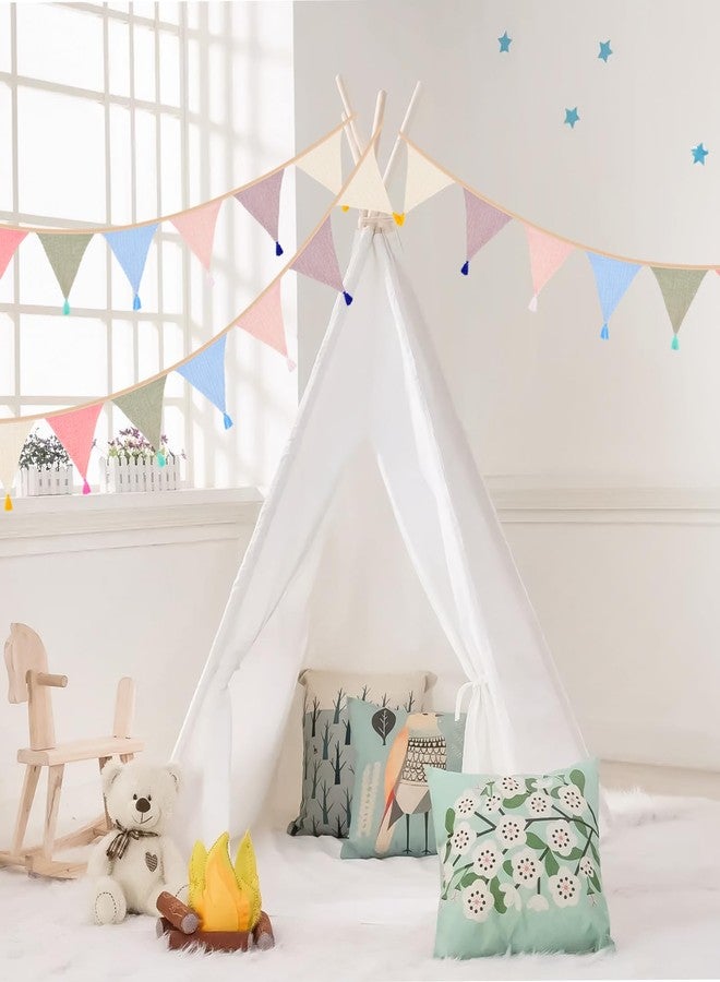g2plus Pre-Strung Cotton Fabric Bunting Banner, 9Ft Morandi Triangle Pennant Banner Flag, Double-Sided Bunting Garland with Tassels for Birthday, Nursery, Baby Shower, Classroom Hanging Decor - Image 5
