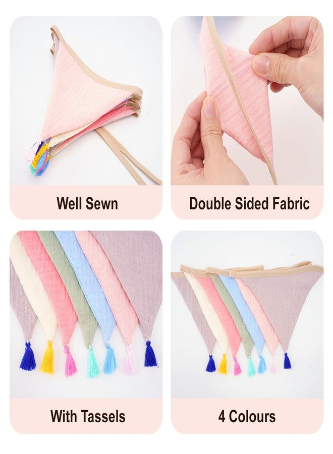 g2plus Pre-Strung Cotton Fabric Bunting Banner, 9Ft Morandi Triangle Pennant Banner Flag, Double-Sided Bunting Garland with Tassels for Birthday, Nursery, Baby Shower, Classroom Hanging Decor - Image 3