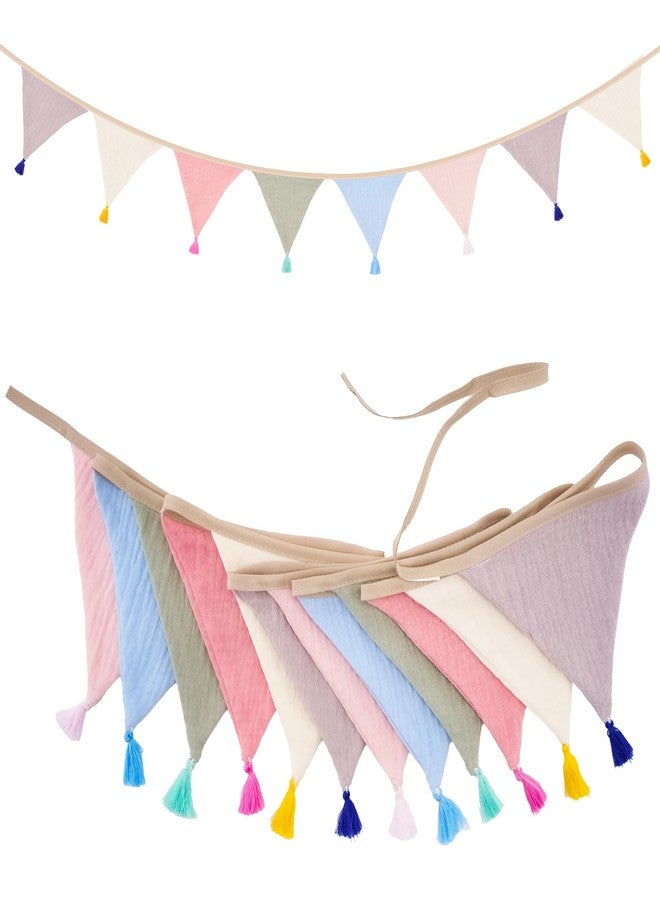 g2plus Pre-Strung Cotton Fabric Bunting Banner, 9Ft Morandi Triangle Pennant Banner Flag, Double-Sided Bunting Garland with Tassels for Birthday, Nursery, Baby Shower, Classroom Hanging Decor - Image 1