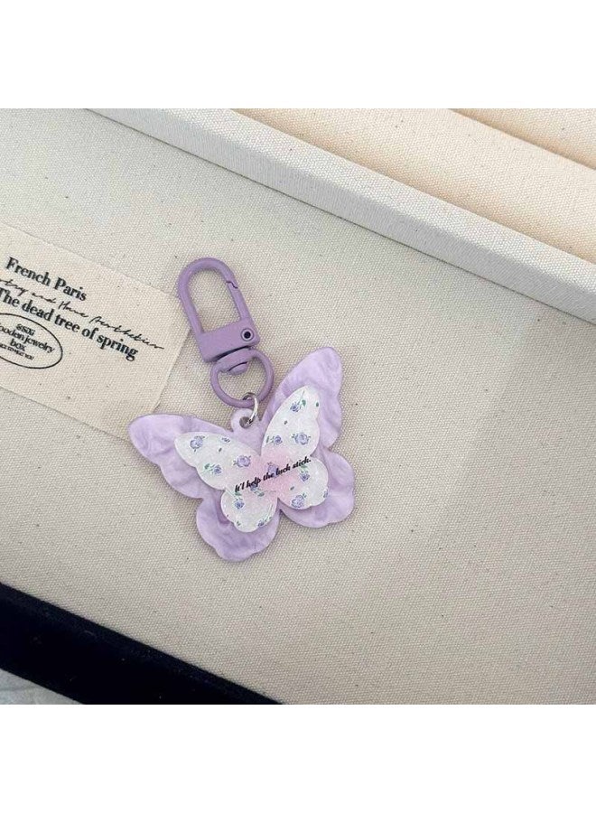 Spring Double-layer Streamer Fine Sand Butterfly Keychain Girl Cute Cartoon Pendant Couple Girlfriends Schoolbag Gift