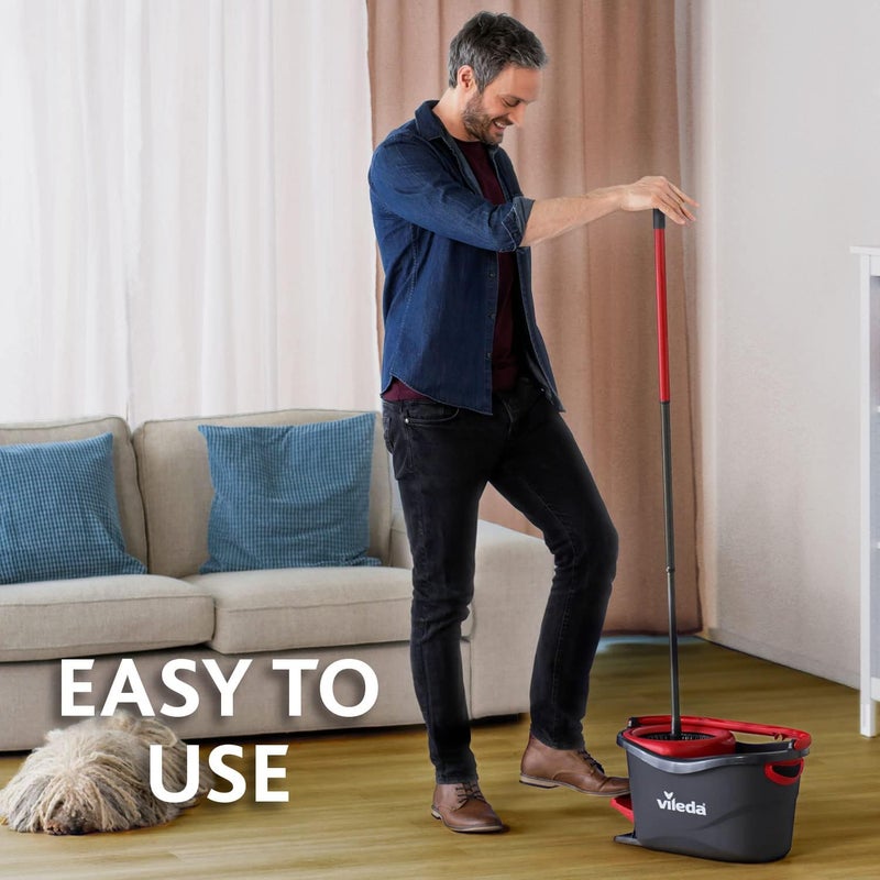 Vileda Turbo 2in1 Spin Mop & Bucket Set – Foot Pedal Wringing, Microfibre Head, Triangle Mop for Corners - Image 3