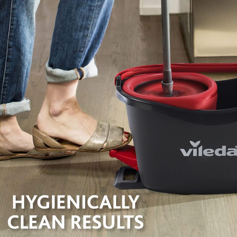 Vileda Turbo 2in1 Spin Mop & Bucket Set – Foot Pedal Wringing, Microfibre Head, Triangle Mop for Corners - Image 2