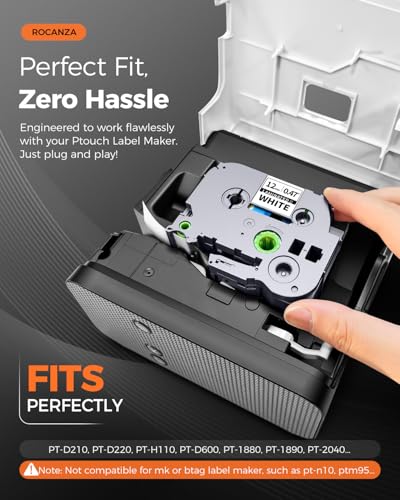 Rocanza Compatible for Brother Label Maker Tape 12mm 0.47 Laminated White Tz Tape TZe-231 TZe231 Work with P Touch PT-D220 D210 D202 H110 D200 D400 1280 D610BT 1880 1830 Refills, Ptouch TZe 1/2", 5-Pack - Image 2