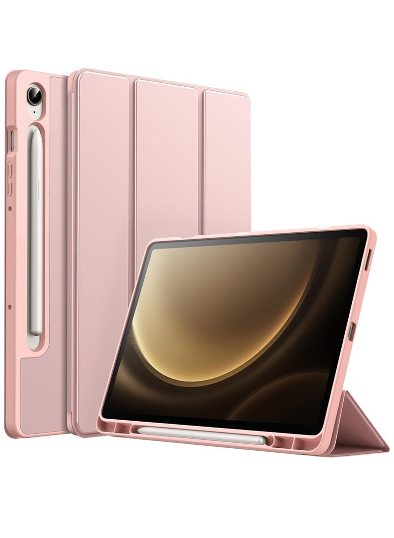 راكسوم جراب لجهاز Tab S9 FE مقاس 10.9 بوصة مع حامل قلم S - غطاء واقٍ ثلاثي الطي من مادة TPU الناعمة، يدعم شحن قلم S، وخاصية الإيقاظ/السكون التلقائي - ذهبي وردي - Image 1