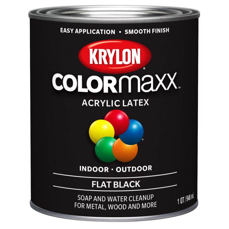 Krylon K05647007 COLORmaxx Acrylic Latex Brush On Paint for Indoor/Outdoor Use, 1 Quarts (Pack of 1), Black, 31 Fl Oz - Image 1