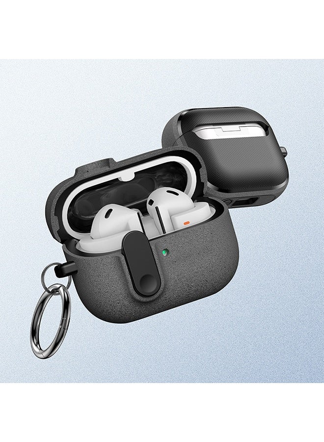 HAVEN Samsung Galaxy Buds 3 / Buds 3 Pro Case Cover, with Secure Lock Clip & Keychain, Hard Shell Rugged Shockproof Carbon Fiber Protection Cover - Frosted Ash - Image 5