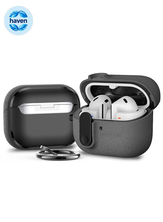 HAVEN Samsung Galaxy Buds 3 / Buds 3 Pro Case Cover, with Secure Lock Clip & Keychain, Hard Shell Rugged Shockproof Carbon Fiber Protection Cover - Frosted Ash - Image 1
