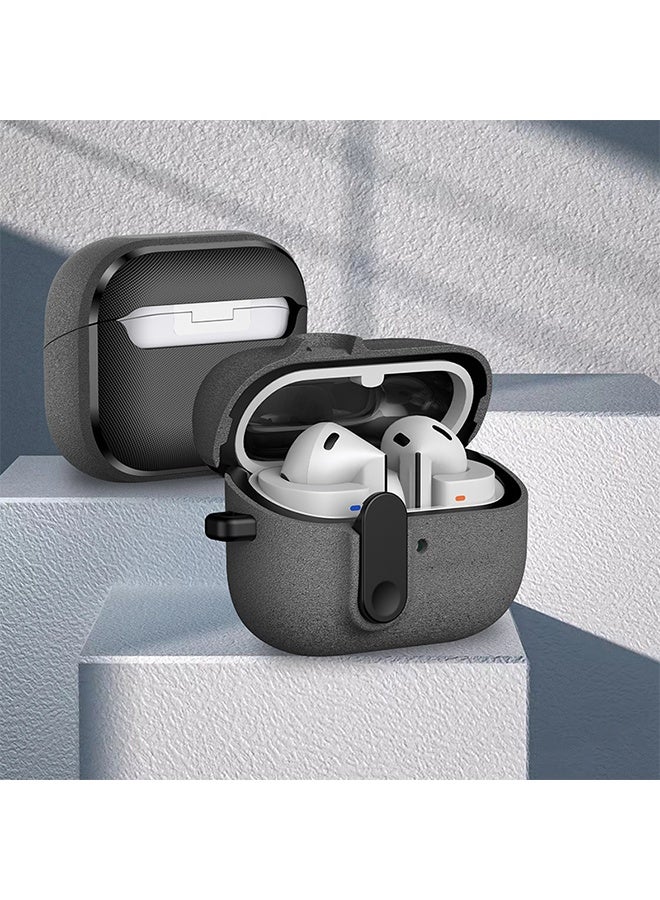 HAVEN Samsung Galaxy Buds 3 / Buds 3 Pro Case Cover, with Secure Lock Clip & Keychain, Hard Shell Rugged Shockproof Carbon Fiber Protection Cover - Frosted Ash - Image 2