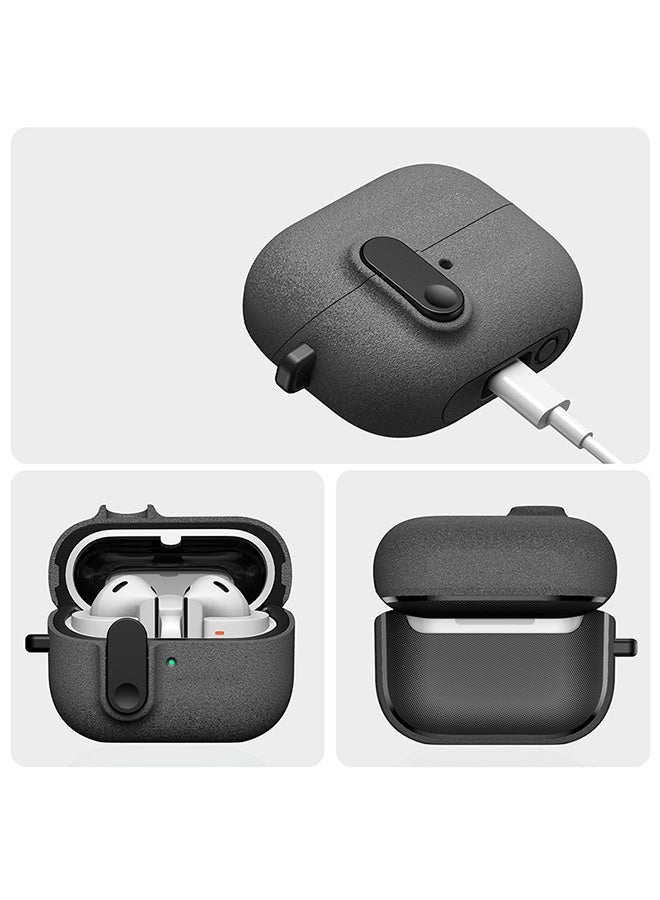 HAVEN Samsung Galaxy Buds 3 / Buds 3 Pro Case Cover, with Secure Lock Clip & Keychain, Hard Shell Rugged Shockproof Carbon Fiber Protection Cover - Frosted Ash - Image 3