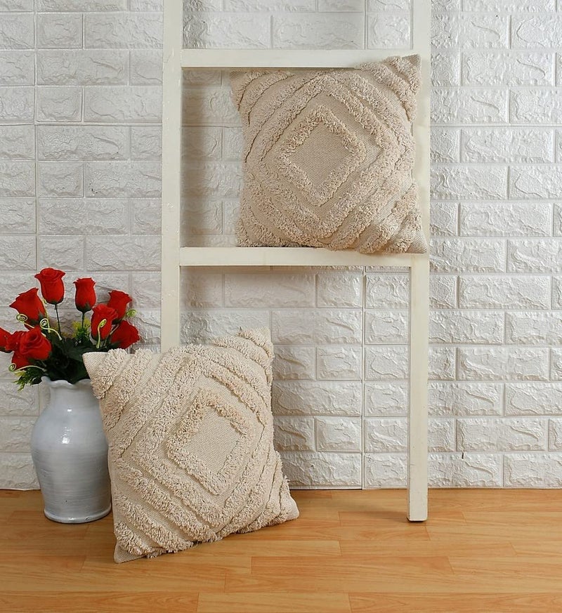 pepme pepme Cotton Tufted Concentric Squares Cushion Cover 16x16 OffWhite Pack of 1 