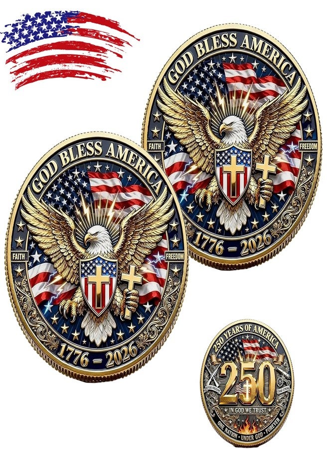 PMDYBY USA 250th Anniversary Commemorative Coin, 250th US Independence Anniversary Challenge Coin - 1776-2026, 250 Year American AnniversaryCoins Gift (2pcs) (in God We Trust) - Image 1