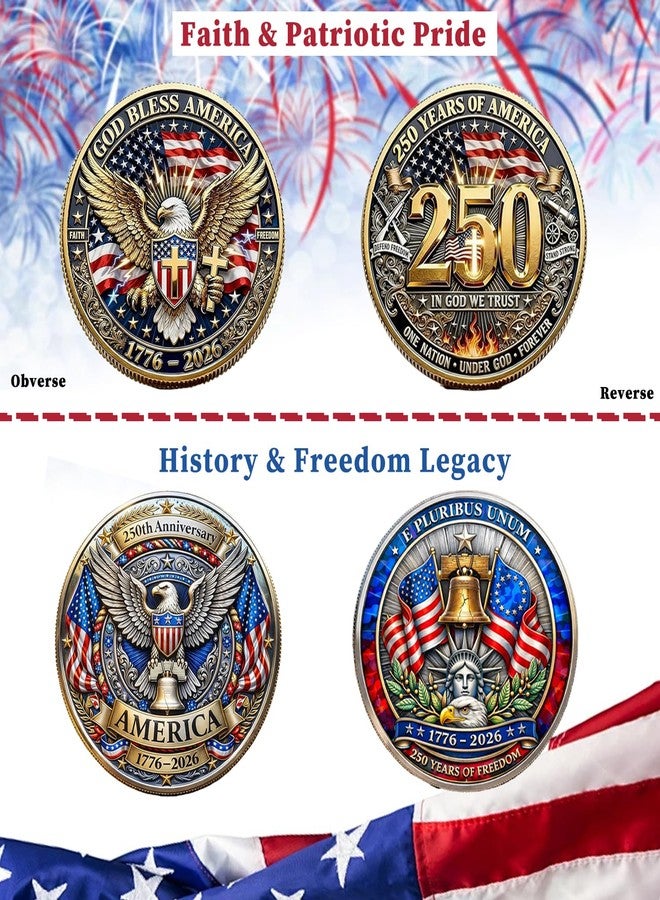 PMDYBY USA 250th Anniversary Commemorative Coin, 250th US Independence Anniversary Challenge Coin - 1776-2026, 250 Year American AnniversaryCoins Gift (2pcs) (in God We Trust) - Image 2
